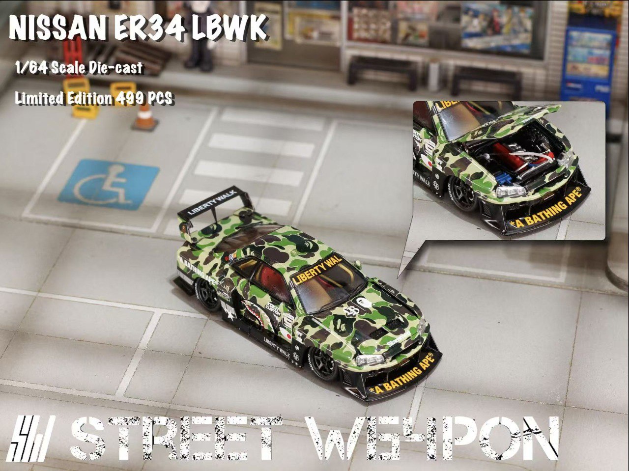 PRE-ORDER Street Weapon 1:64 NIssan Skyline Super Silhouette ER34 BAPE CAMO