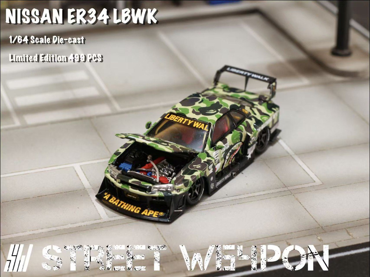 PRE-ORDER Street Weapon 1:64 NIssan Skyline Super Silhouette ER34 BAPE CAMO