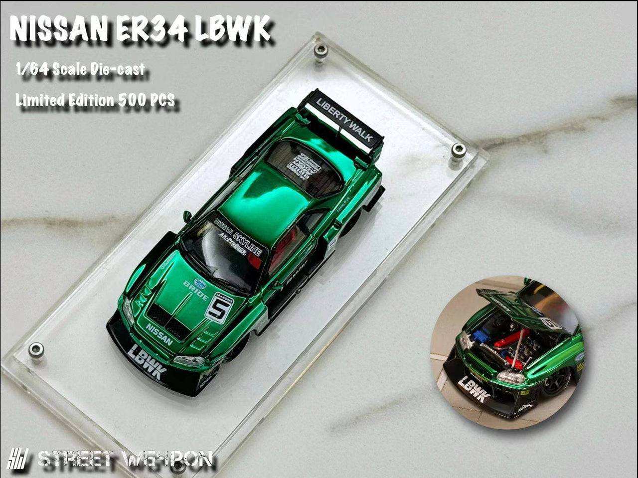 PRE-ORDER Street Weapon 1:64 NIssan Skyline Super Silhouette ER34 Chrome Green