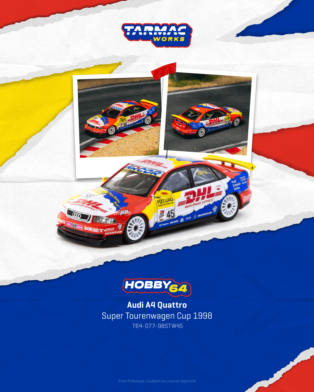PRE-ORDER Tarmac Works 1:64 Audi A4 Quattro Super Tourenwagen Cup 1998 Frank Biela
