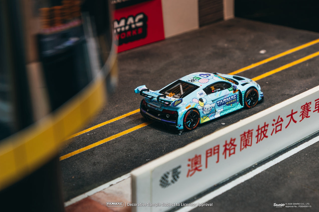 PRE-ORDER Tarmac Works 1:64 Audi R8 LMS GT3 evo II, Macau GT Cup - FIA GT World Cup 2025, Uno Racing + Trading cards