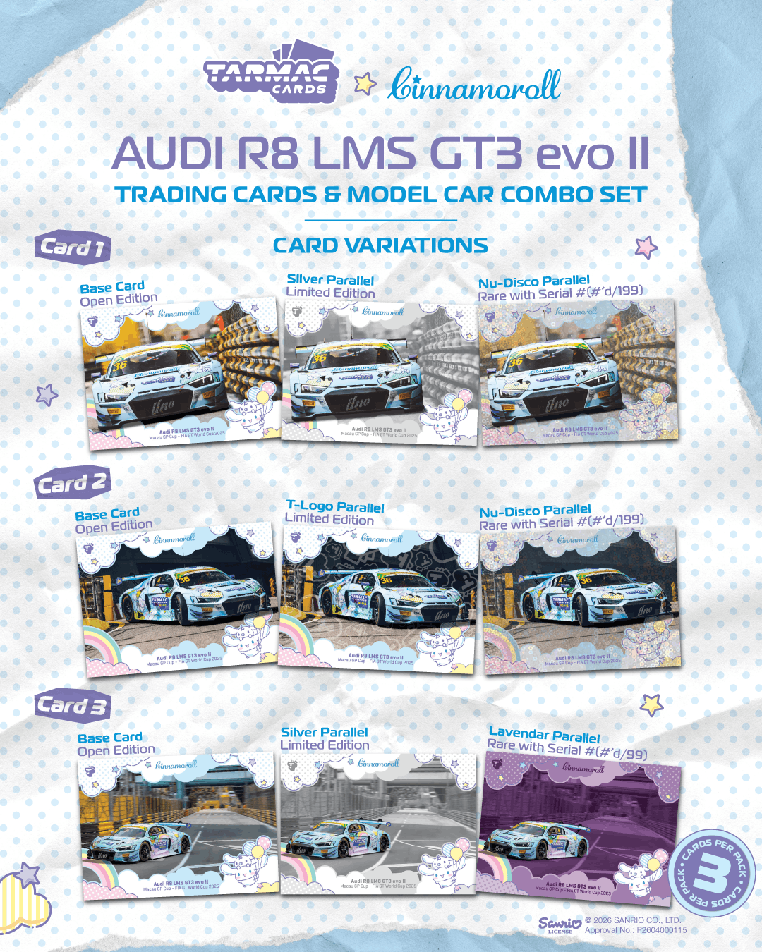 PRE-ORDER Tarmac Works 1:64 Audi R8 LMS GT3 evo II, Macau GT Cup - FIA GT World Cup 2025, Uno Racing + Trading cards