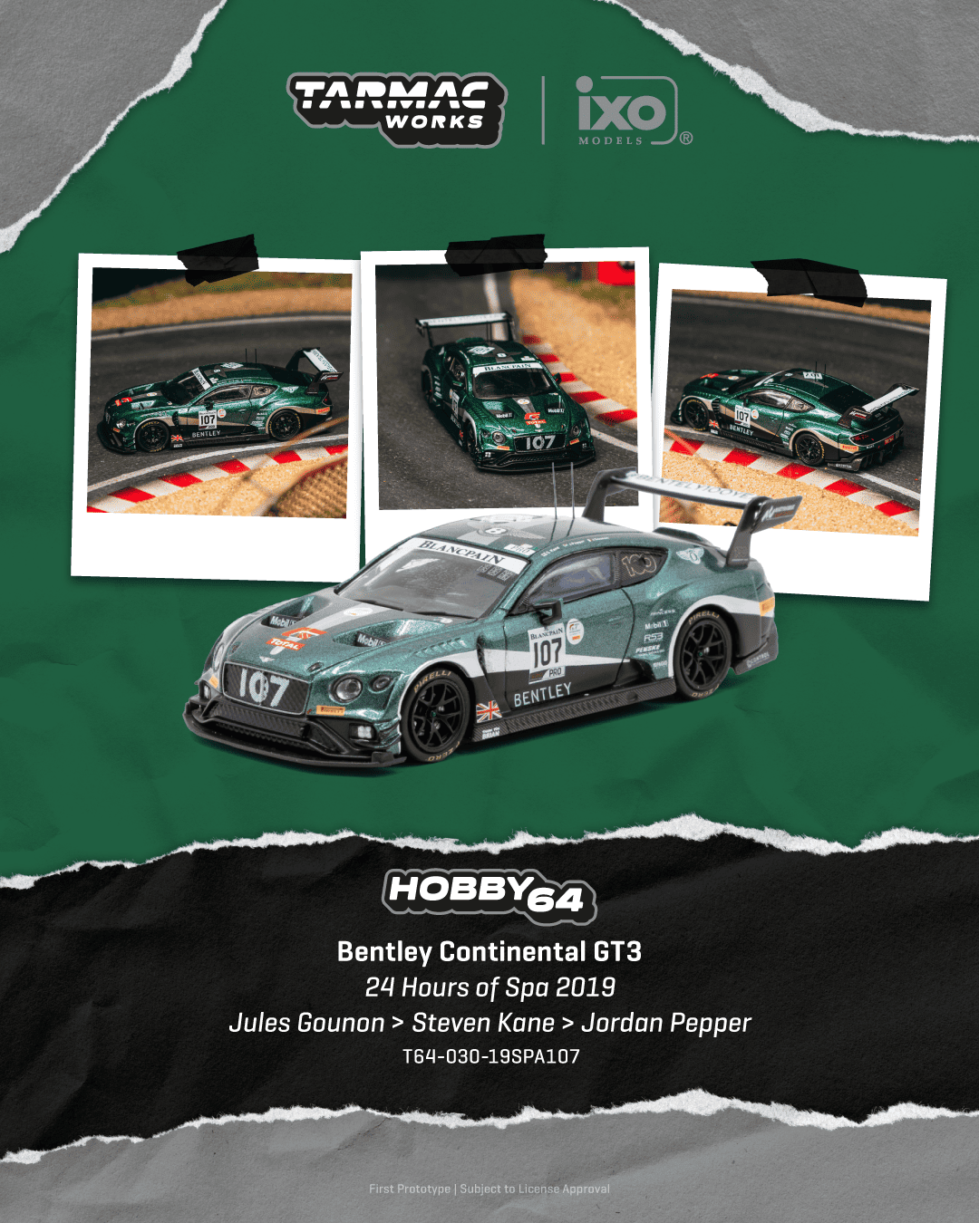 PRE-ORDER Tarmac Works 1:64 Bentley Continental GT3, 24 Hours of Spa 2019
