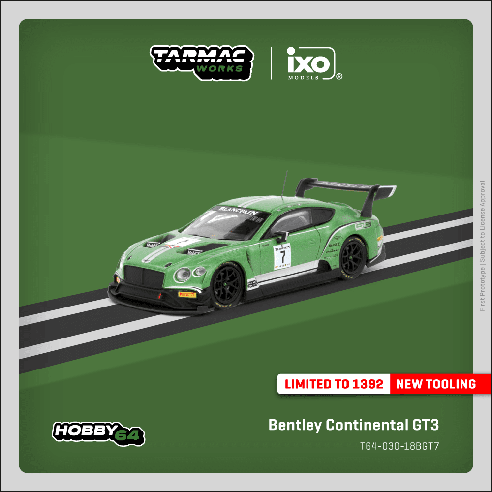 PRE-ORDER Tarmac Works 1:64 Bentley Continental GT3, Blancpain GT Series 2018, Testing Livery