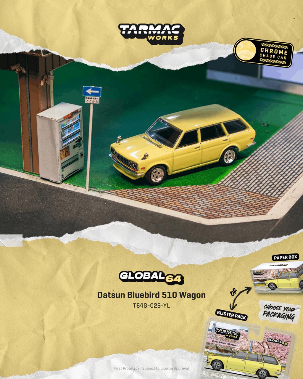PRE-ORDER Tarmac Works 1:64 Datsun Bluebird 510 Wagon Yellow