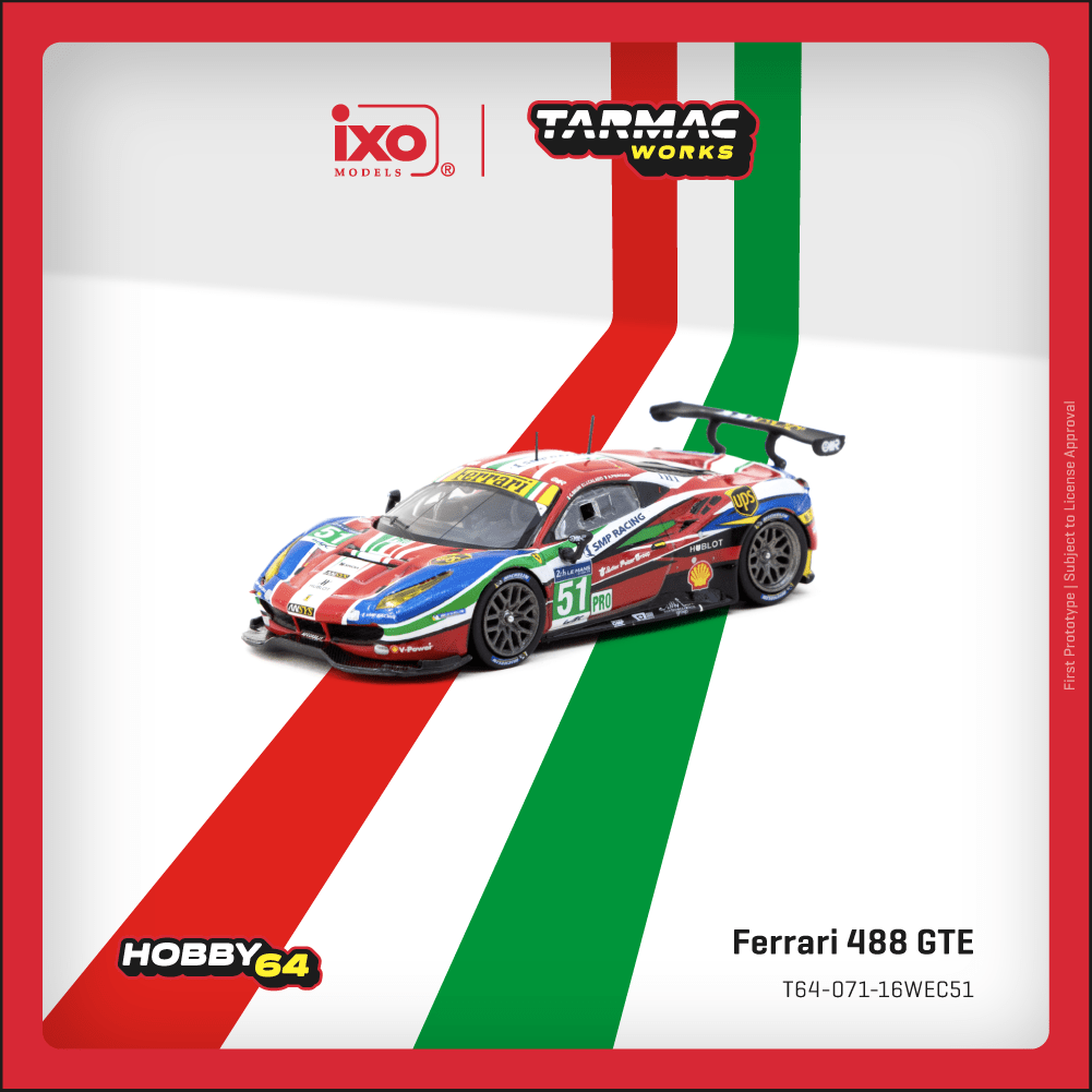 PRE-ORDER Tarmac Works 1:64 Ferrari 488 GTE, 24h of Le Mans 2016, G. Bruni / J. Calado / A. Pier Guidi