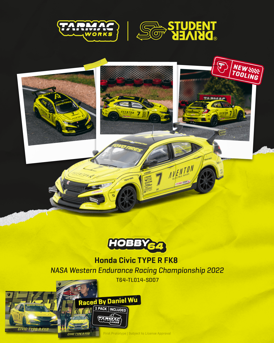 PRE-ORDER Tarmac Works 1:64 Honda Civic TYPE R FK8, NASA Western Endurance Racing Championship 2022 w/ Trading Cards