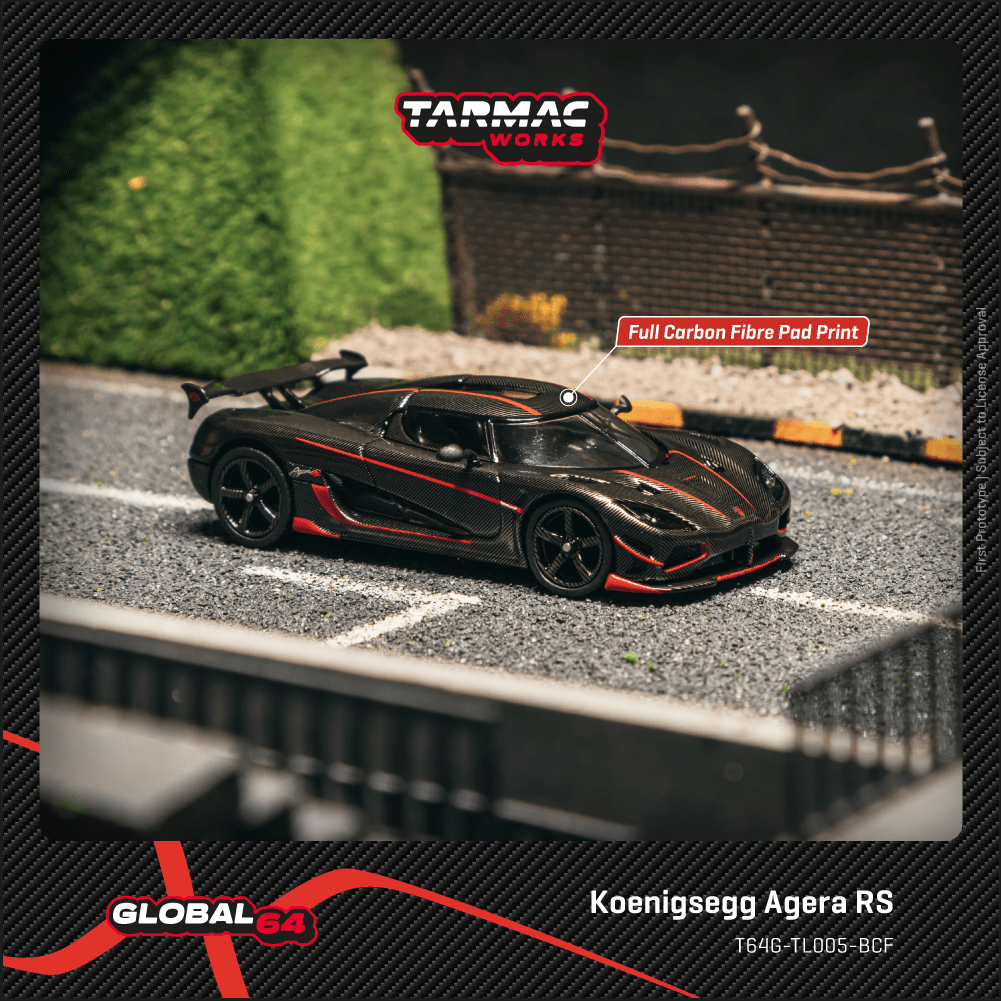 PRE-ORDER Tarmac Works 1:64 Koenigsegg Agera RS, Black Carbon Fiber / Red Accents