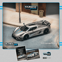 Thumbnail for PRE-ORDER Tarmac Works 1:64 Koenigsegg Regera, Silver Metallic / Blue Accents w/ Trading Cards
