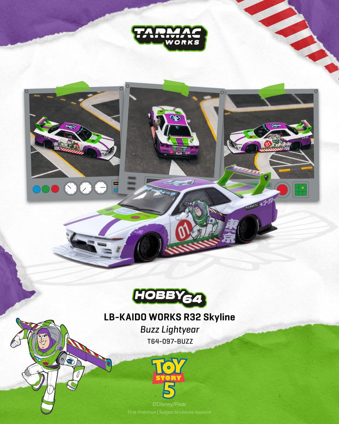 PRE-ORDER Tarmac Works 1:64 LB-Kaido Works R32 SKYLINE Disney Buzz Lightyear