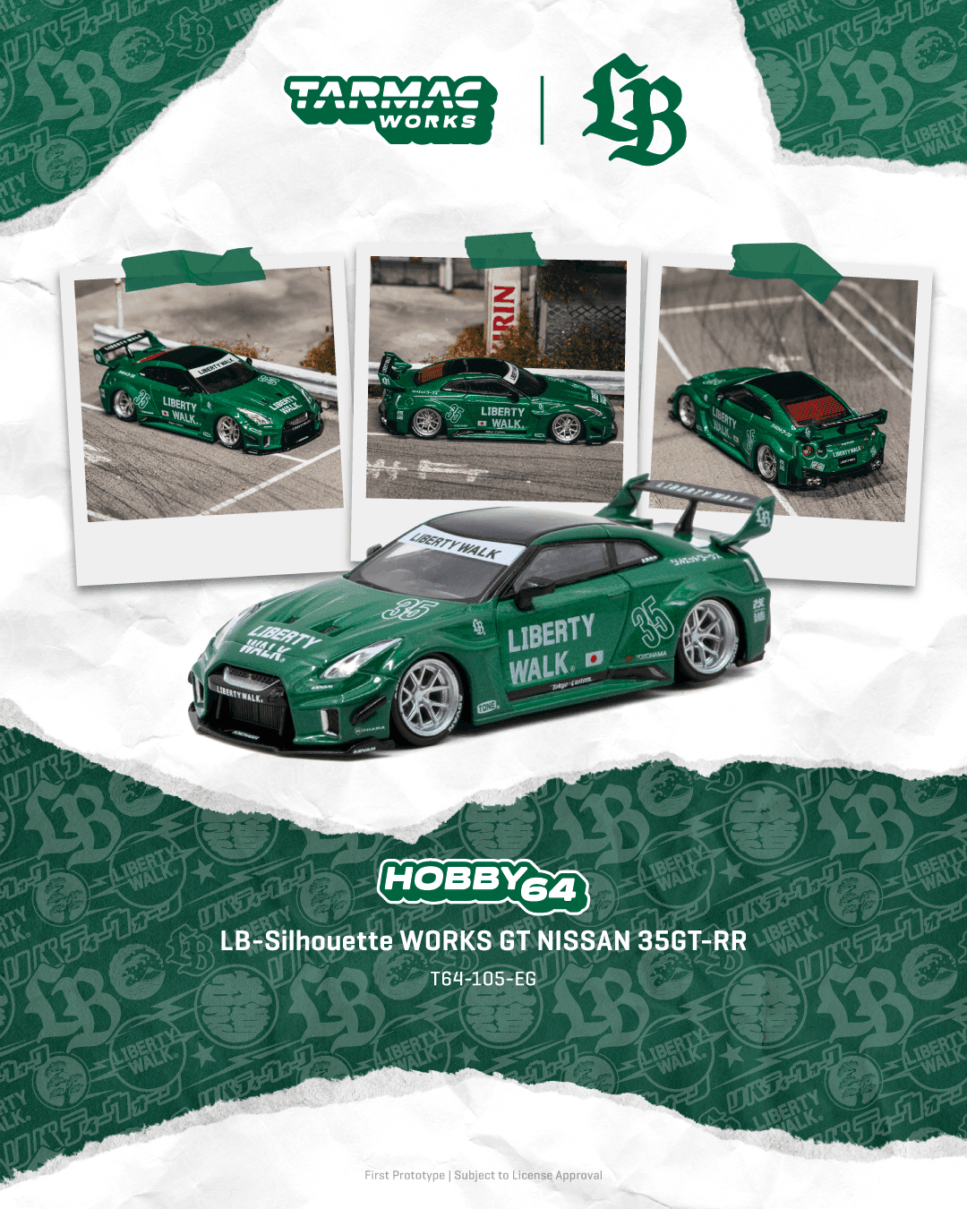 PRE-ORDER Tarmac Works 1:64 LB-Silhouette WORKS GT NISSAN 35GT-RR, Emerald green
