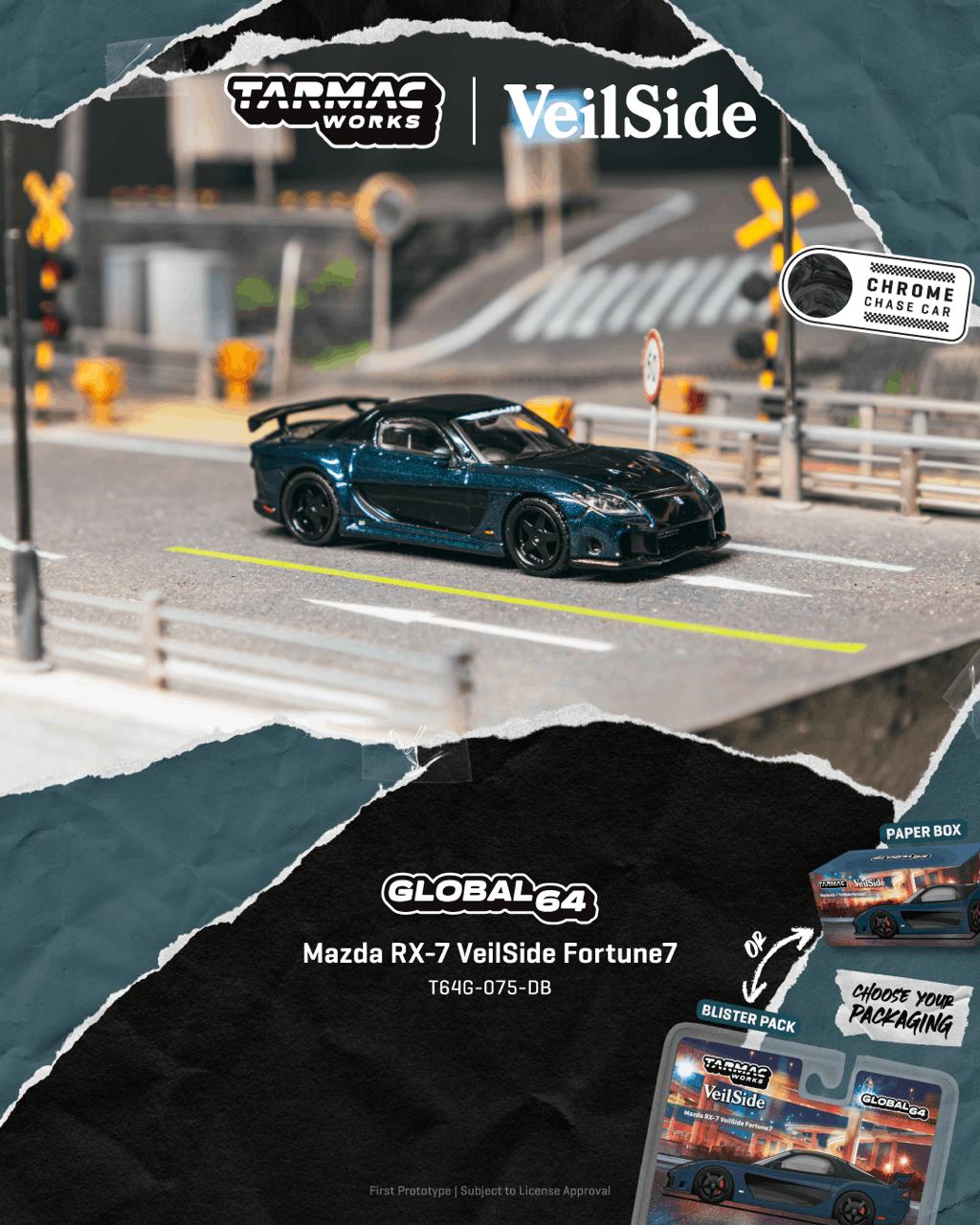 PRE-ORDER Tarmac Works 1:64 Mazda RX-7 VeilSide Fortune7 Dark Blue / Black
