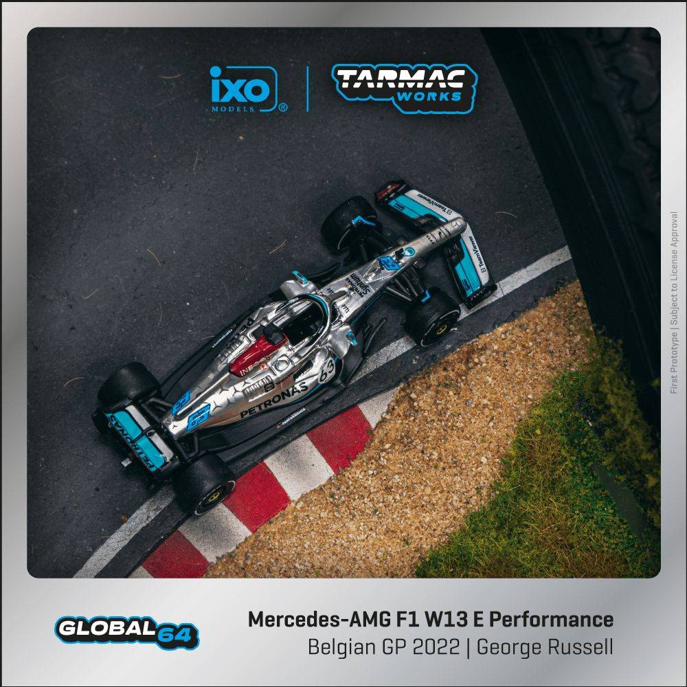 PRE-ORDER Tarmac Works 1:64 Mercedes-AMG F1 W13 E Performance Belgian Grand Prix 2022 George Russell