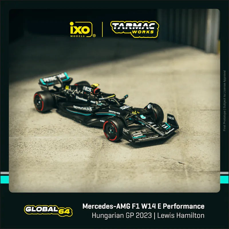 PRE-ORDER Tarmac Works 1:64 Mercedes Benz AMG F1 W14 E Performance Hungarian GP 2023 Lewis Hamilton