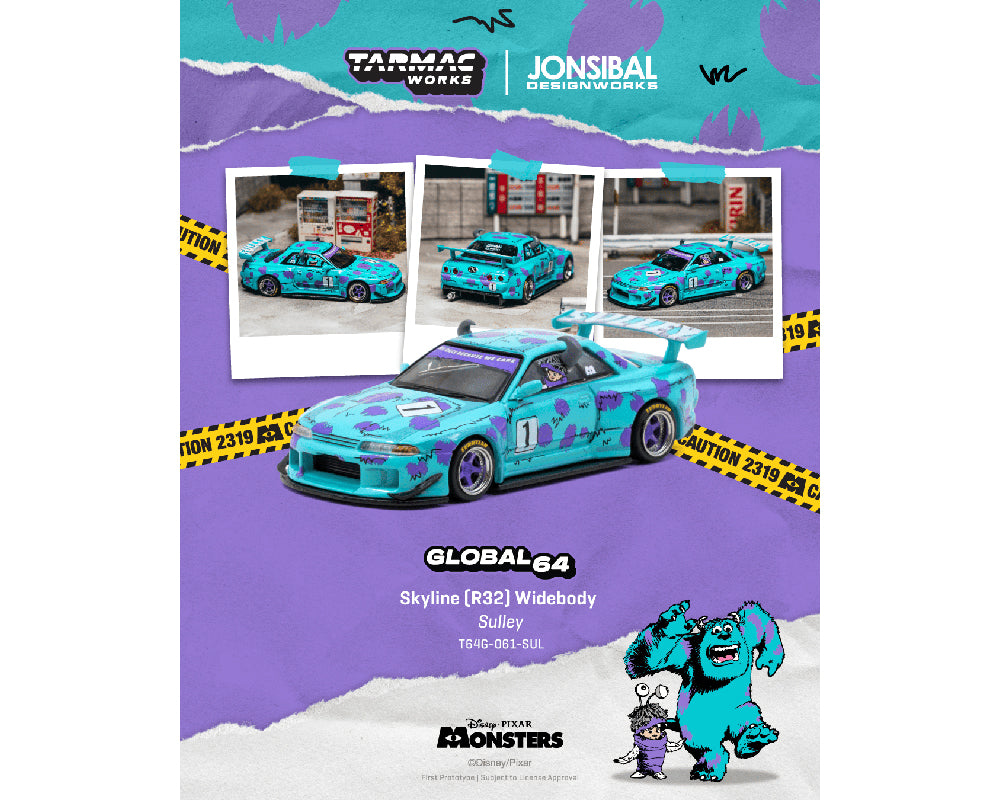 PRE-ORDER Tarmac Works 1:64 Nissan Skyline GT-R R32 Widebody Jonsibal Disney Sulley