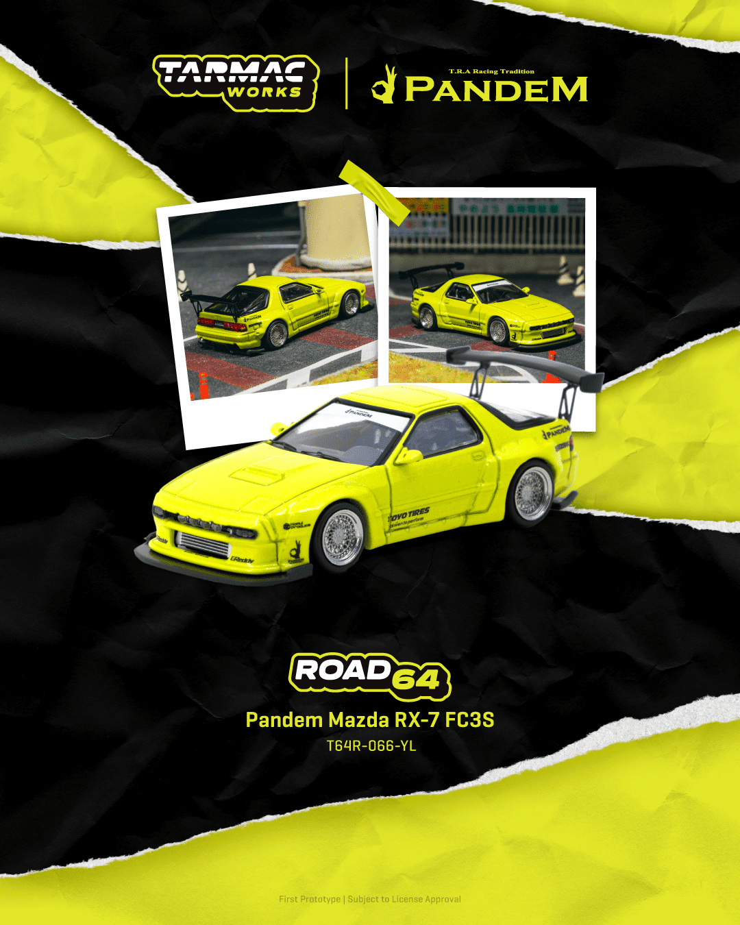 PRE-ORDER Tarmac Works 1:64 Pandem Mazda RX-7 FC3S, Yellow