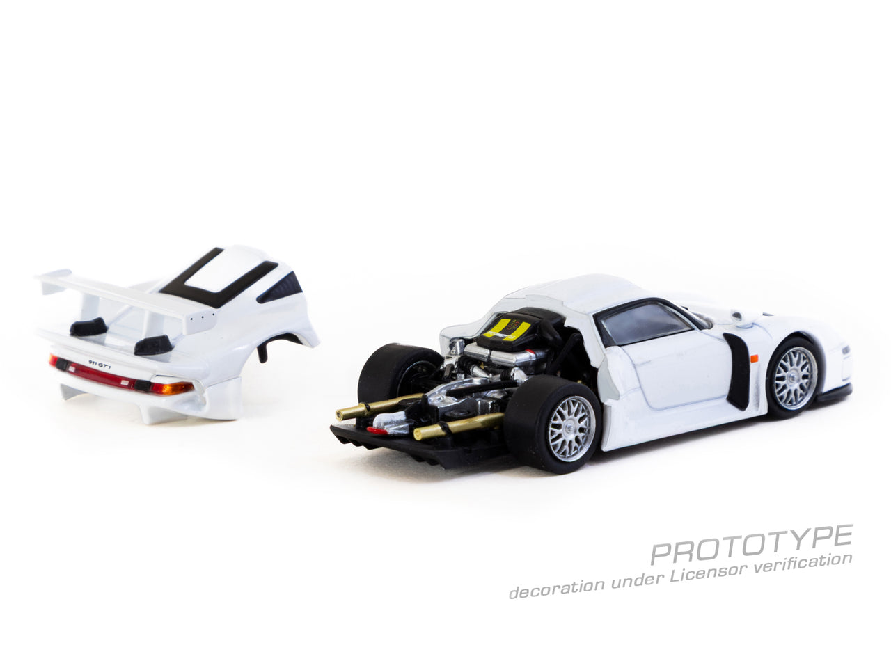 PRE-ORDER Tarmac Works 1:64 Porsche 911 GT1, White w/ Trading Cards