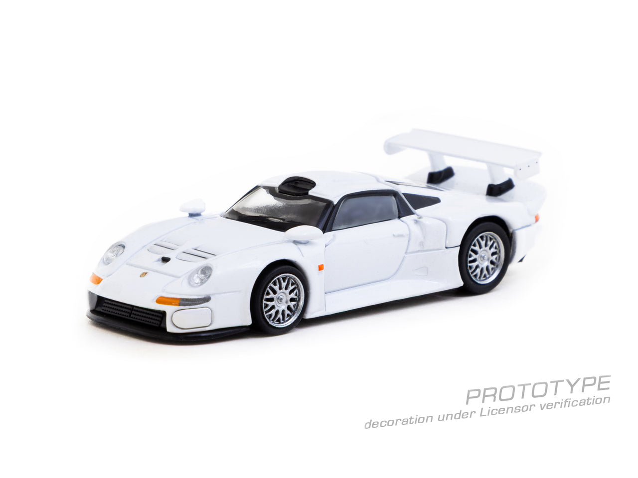 PRE-ORDER Tarmac Works 1:64 Porsche 911 GT1, White w/ Trading Cards