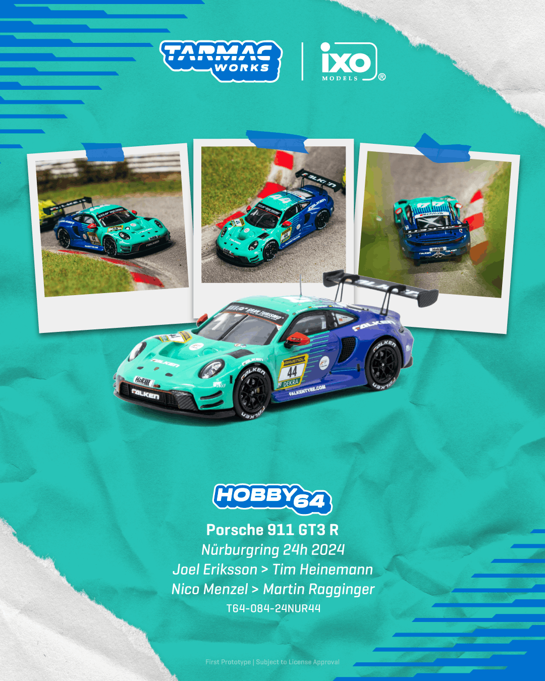 PRE-ORDER Tarmac Works 1:64 Porsche 911 GT3 R, Nürburgring 24h 2024