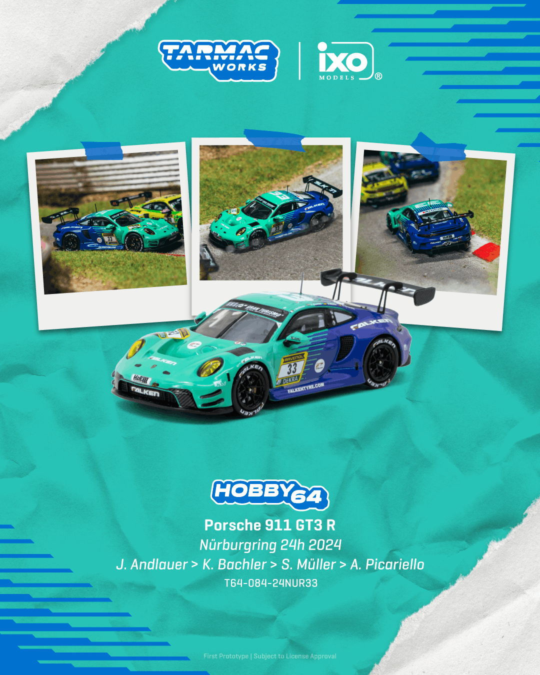 PRE-ORDER Tarmac Works 1:64 Porsche 911 GT3 R, Nürburgring 24h 2024