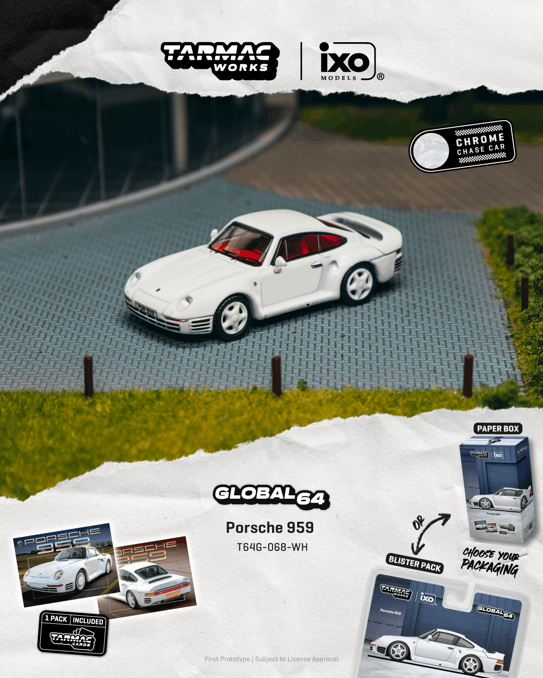 PRE-ORDER Tarmac Works 1:64 Porsche 959, White + Traading Cards