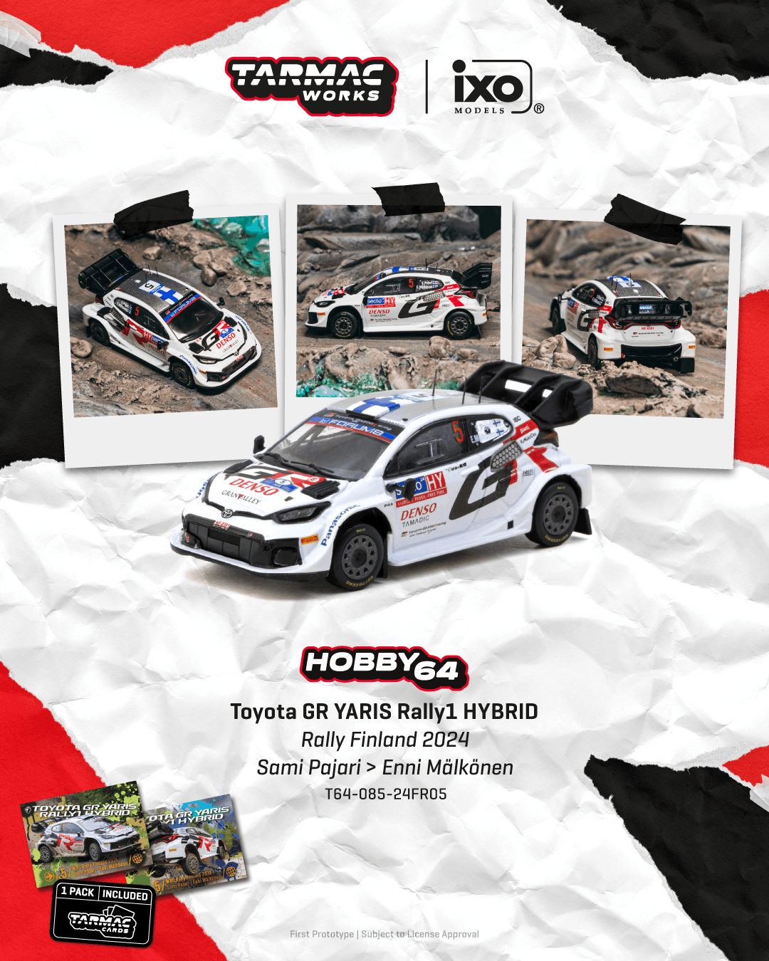 PRE-ORDER Tarmac Works 1:64 Toyota GR YARIS Rally1 HYBRID, Rally Finland 2024 + Trading Cards