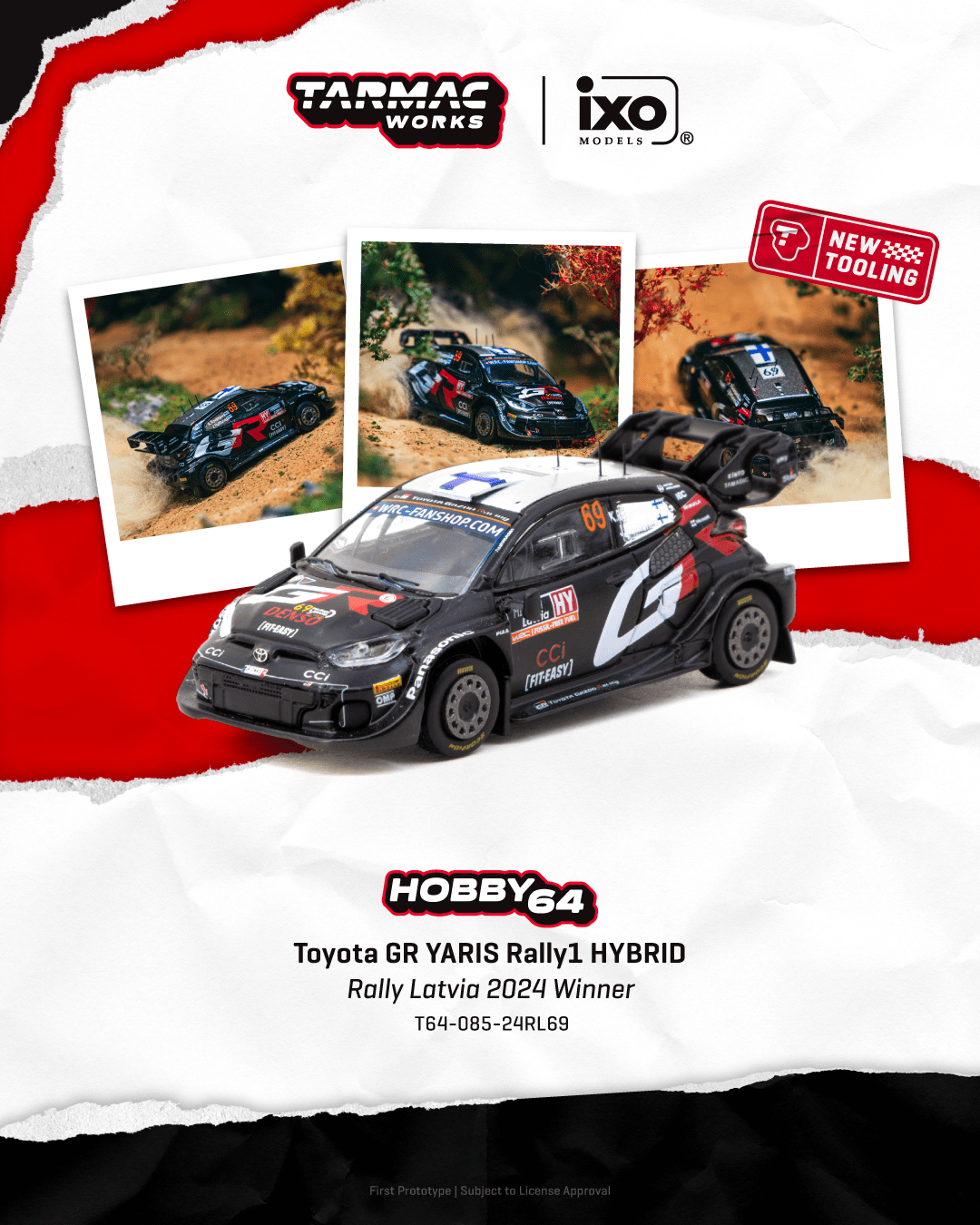 PRE-ORDER Tarmac Works 1:64 Toyota GR YARIS Rally1 HYBRID, Rally Latvia 2024 Winner,