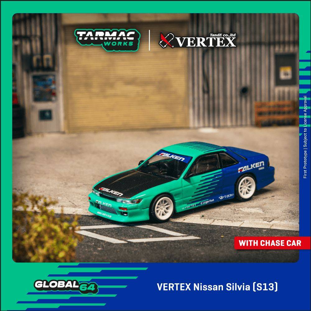 PRE-ORDER Tarmac Works 1:64 VERTEX Nissan Silvia S13 Falken Livery – Blue