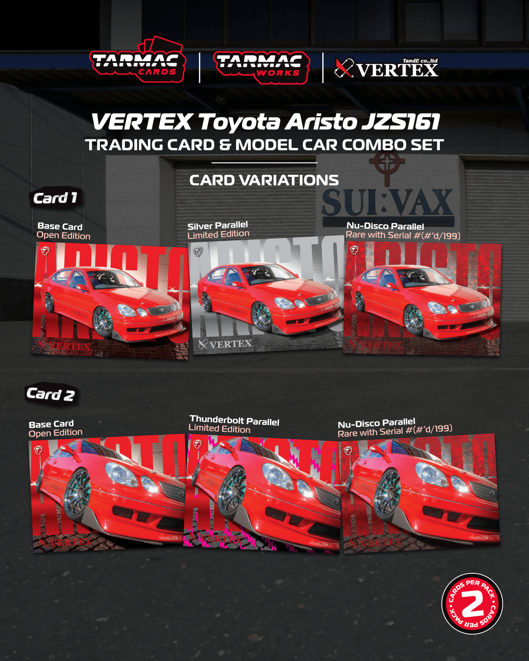 PRE-ORDER Tarmac Works 1:64 VERTEX Toyota Aristo JZS161, Red w Trading Cards