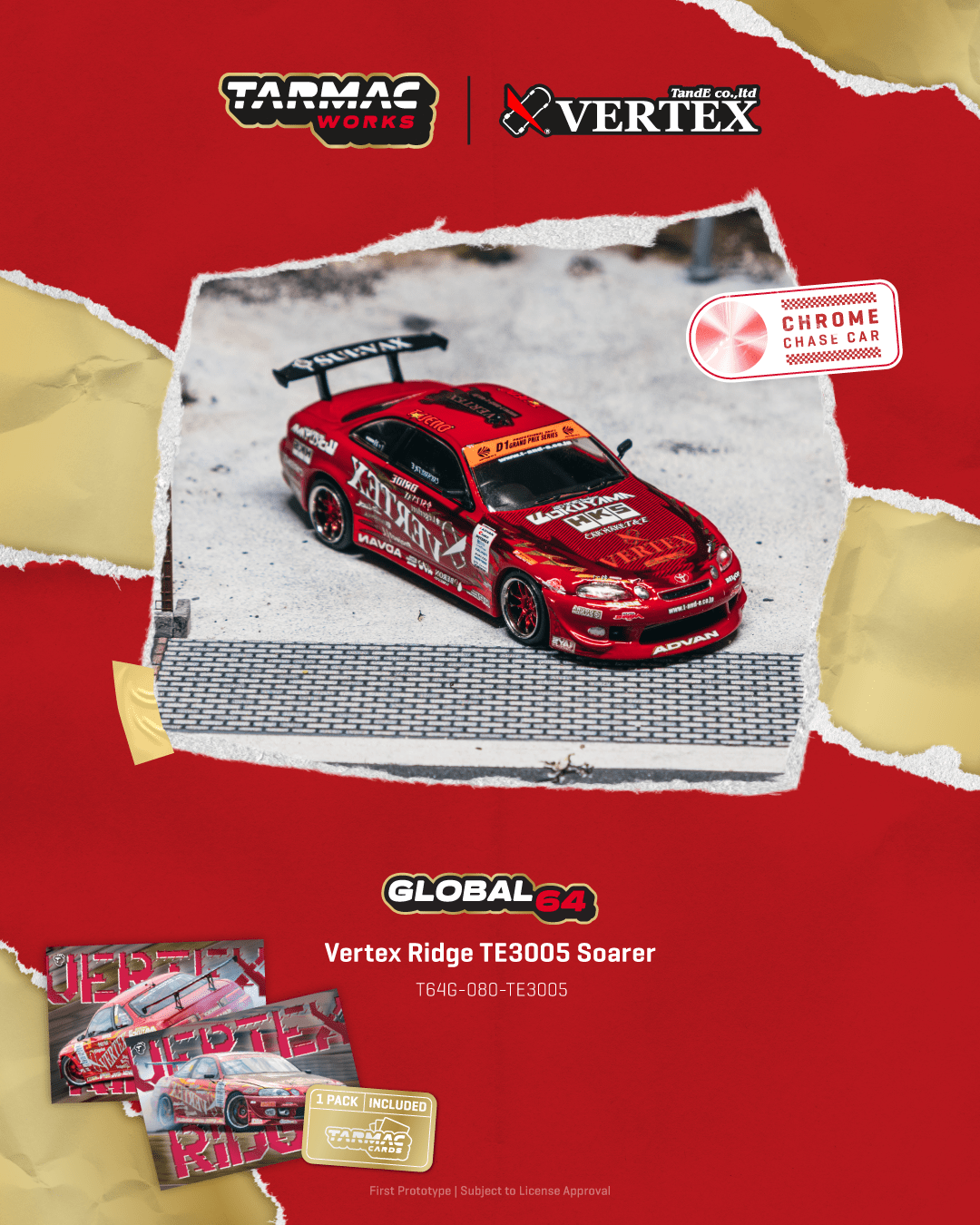 PRE-ORDER Tarmac Works 1:64 Vertex Ridge TE3005 Soarer w/Trading Cards