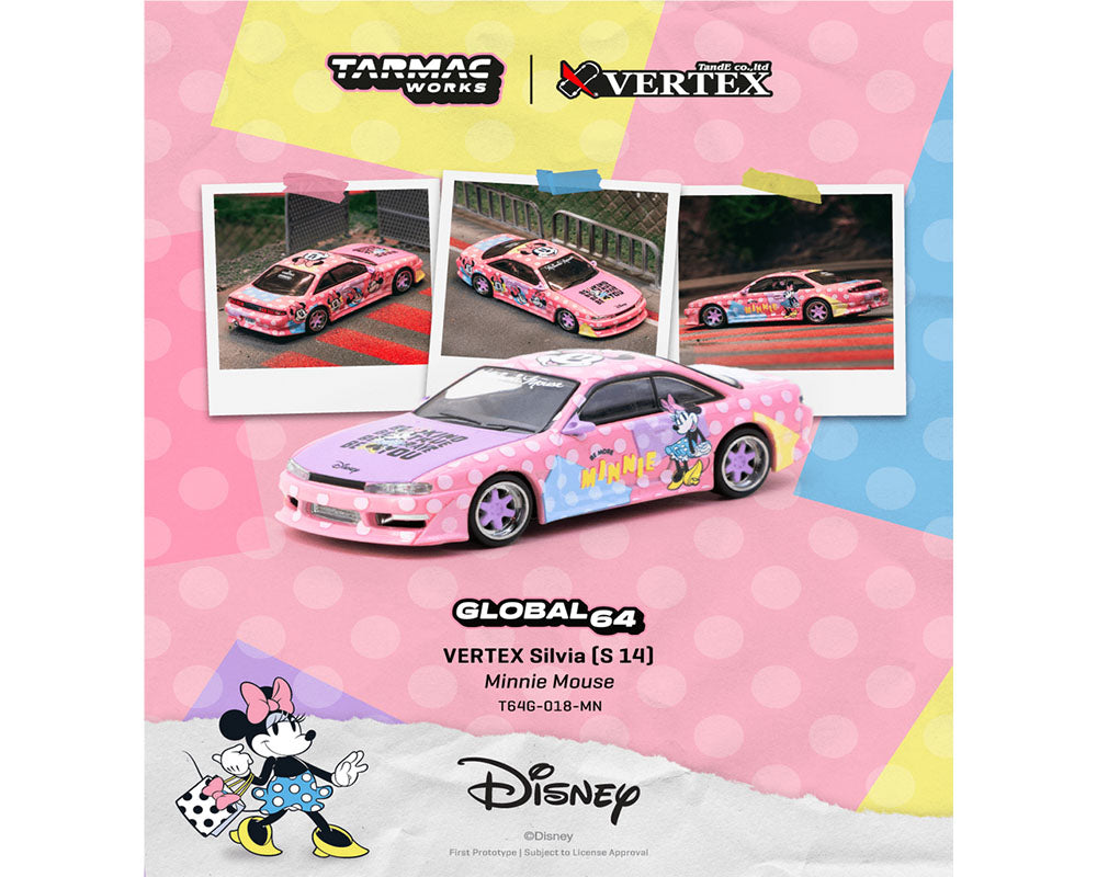 PRE-ORDER Tarmac Works 1:64 Vertex Silvia S14 , Minnie Mouse