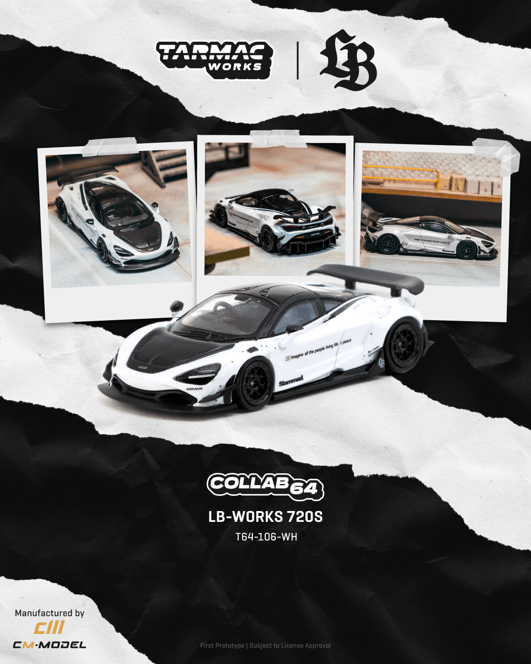 PRE-ORDER Tarmac Works x CM Model 1:64 LB-WORKS Mclaren 720S, White