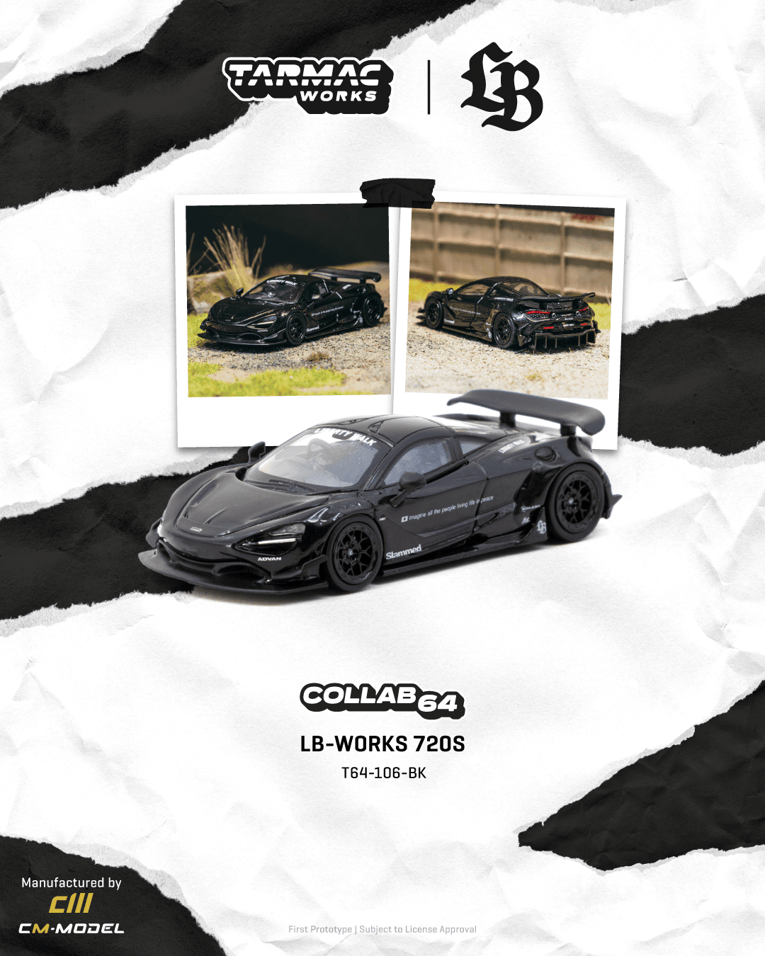 PRE-ORDER Tarmac Works x CM Model 1:64 LB-WORKS Mclaren 720S, Black