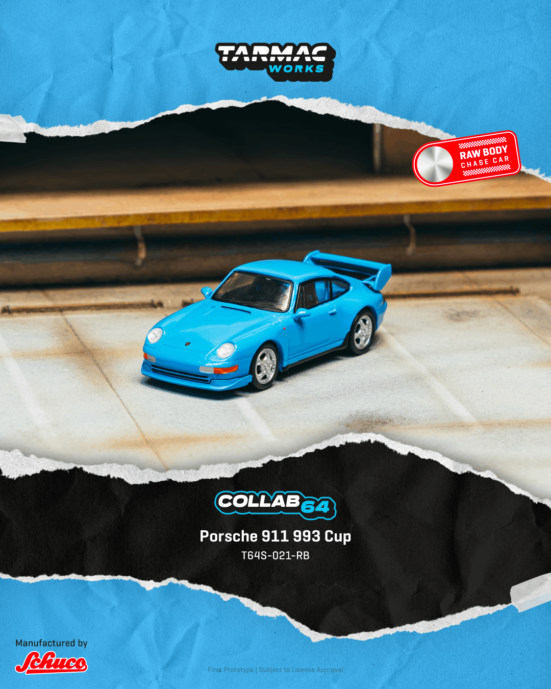 PRE-ORDER Tarmac Works x Schuco 1:64 Porsche 911 993 Cup, Riviera blue