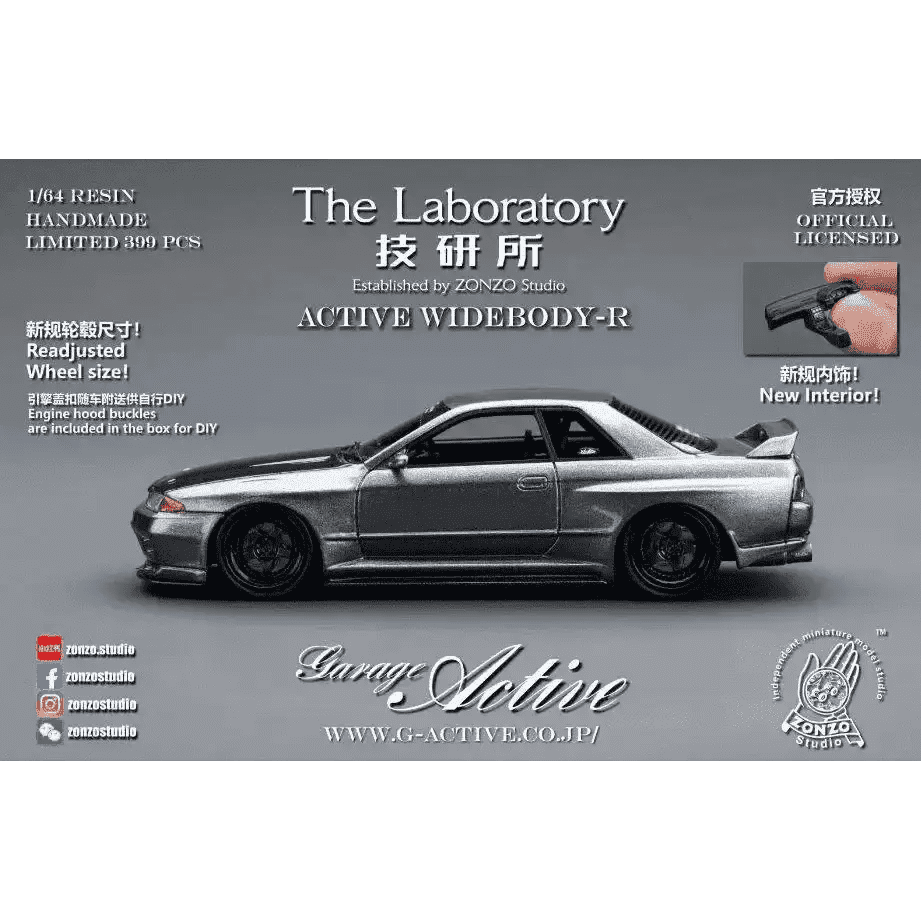 PRE ORDER The Laboratory 1:64 Garage Active Widebody R32 Gun Grey Carbon Hood