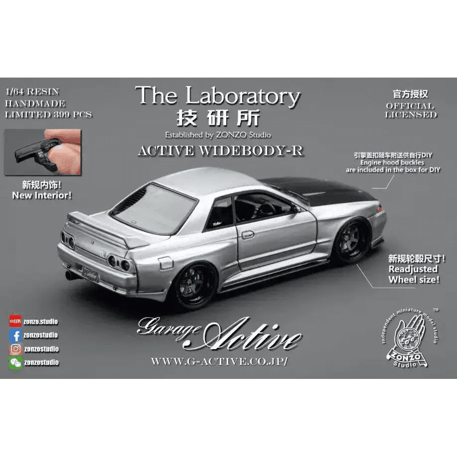 PRE ORDER The Laboratory 1:64 Garage Active Widebody R32 Titanium Silver Carbon Hood