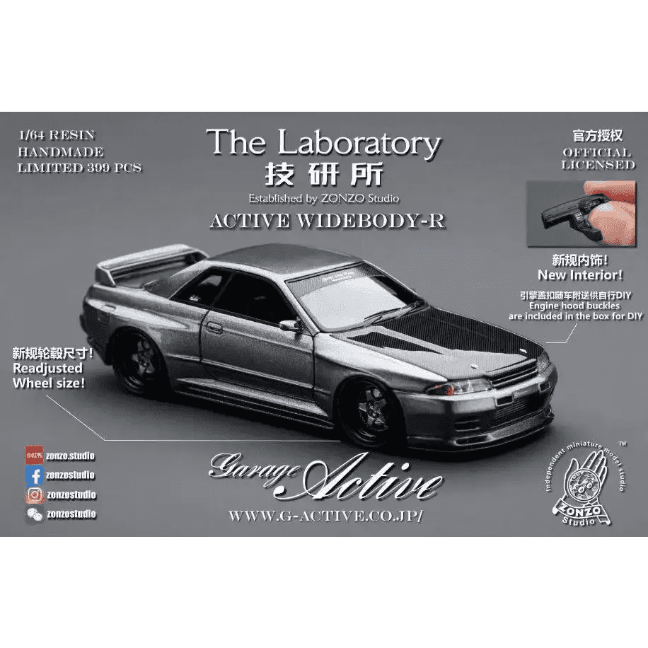 PRE ORDER The Laboratory 1:64 Garage Active Widebody R32 Gun Grey Carbon Hood