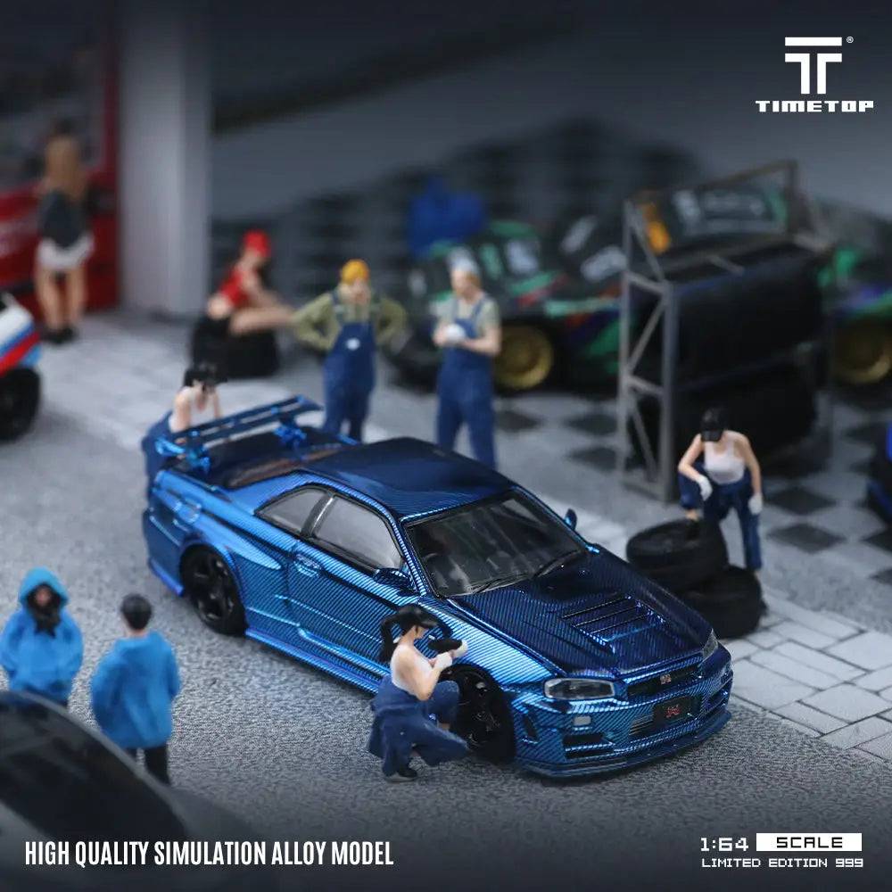 PRE-ORDER Time Top 1:64 Nissan Skyline GT-R R34 Full Carbon Blue