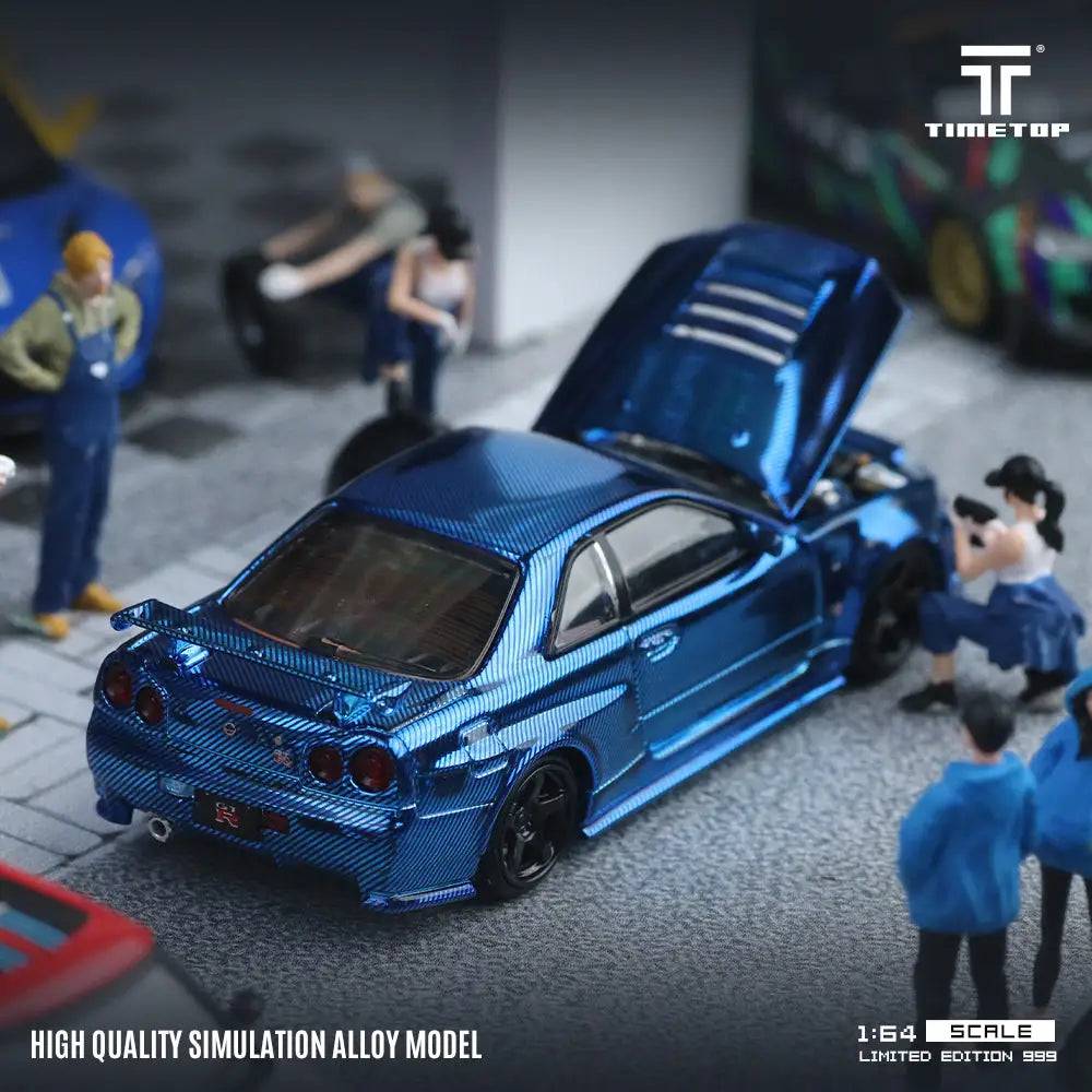 PRE-ORDER Time Top 1:64 Nissan Skyline GT-R R34 Full Carbon Blue