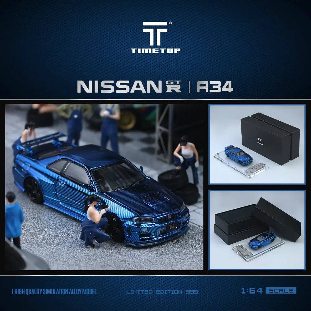 PRE-ORDER Time Top 1:64 Nissan Skyline GT-R R34 Full Carbon Blue