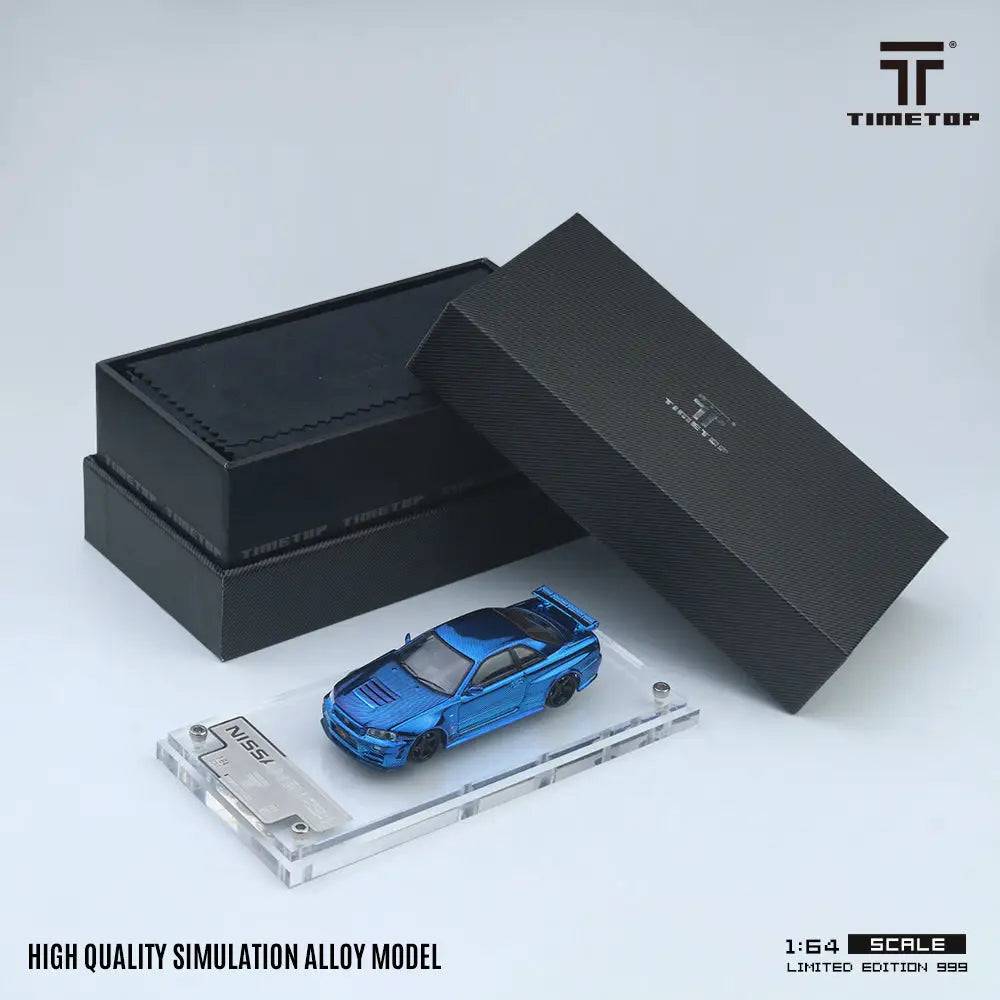 PRE-ORDER Time Top 1:64 Nissan Skyline GT-R R34 Full Carbon Blue