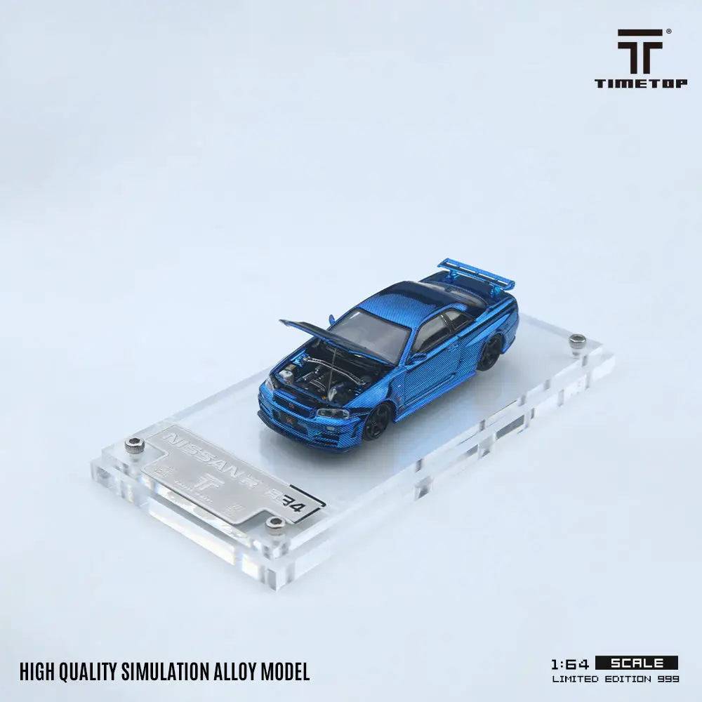 PRE-ORDER Time Top 1:64 Nissan Skyline GT-R R34 Full Carbon Blue