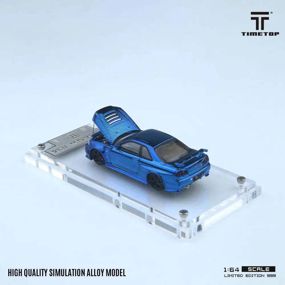 PRE-ORDER Time Top 1:64 Nissan Skyline GT-R R34 Full Carbon Blue