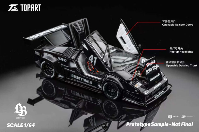 PRE-ORDER) Top Art 1:64 LBWK Countach Black #41 – Little Luca's Toys