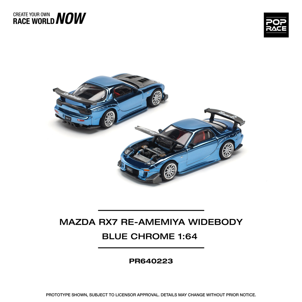 Pop Race 1:64 Mazda RX-7 FD3s Widebody RE-AMEMIYA Blue Chrome