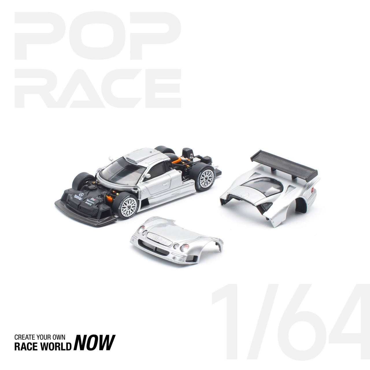 Pop Race 1:64 Mercedes-Benz CLK AMG GTR SILVER