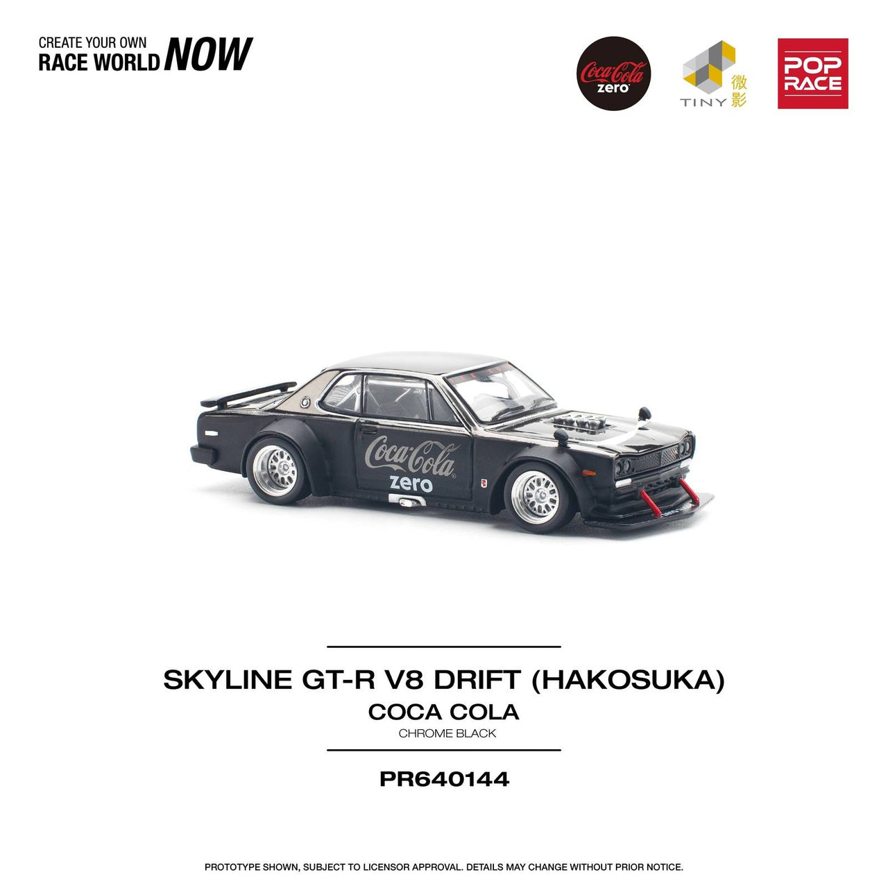 Pop Race 1:64 Nissan Skyline GT-R V8 Drift COCA COLA ZERO BLACK CHROME