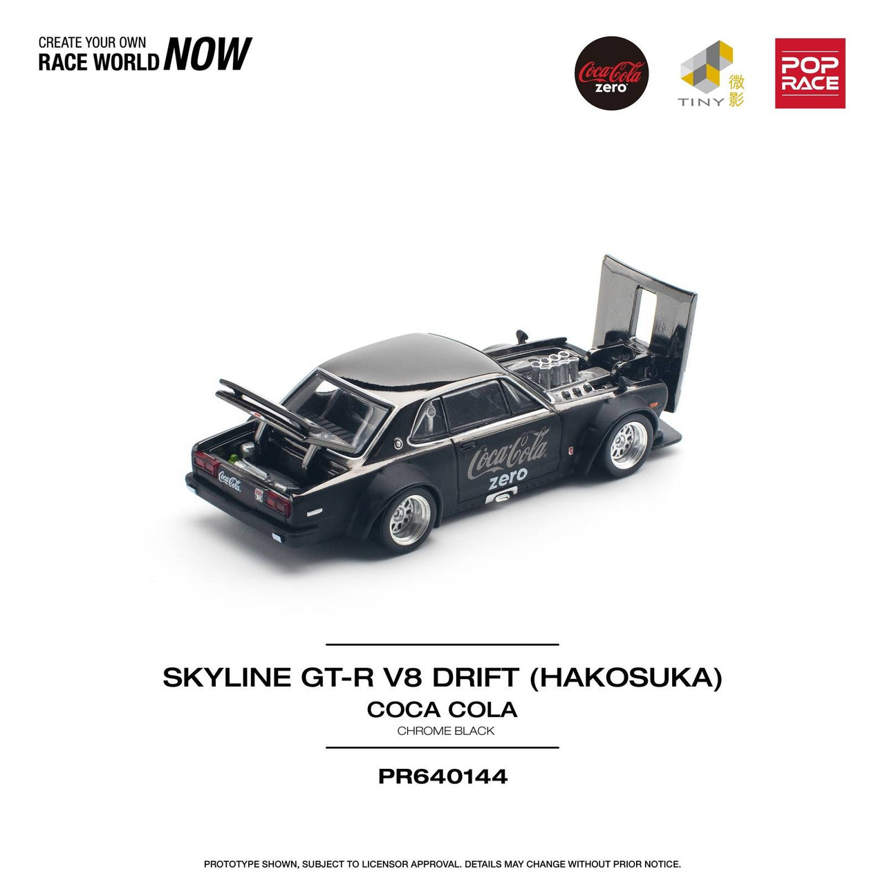 Pop Race 1:64 Nissan Skyline GT-R V8 Drift COCA COLA ZERO BLACK CHROME