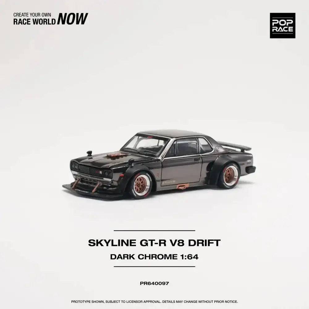 Pop Race 1:64 Nissan Skyline GT-R V8 Drift Hakosuka DARK CHROME