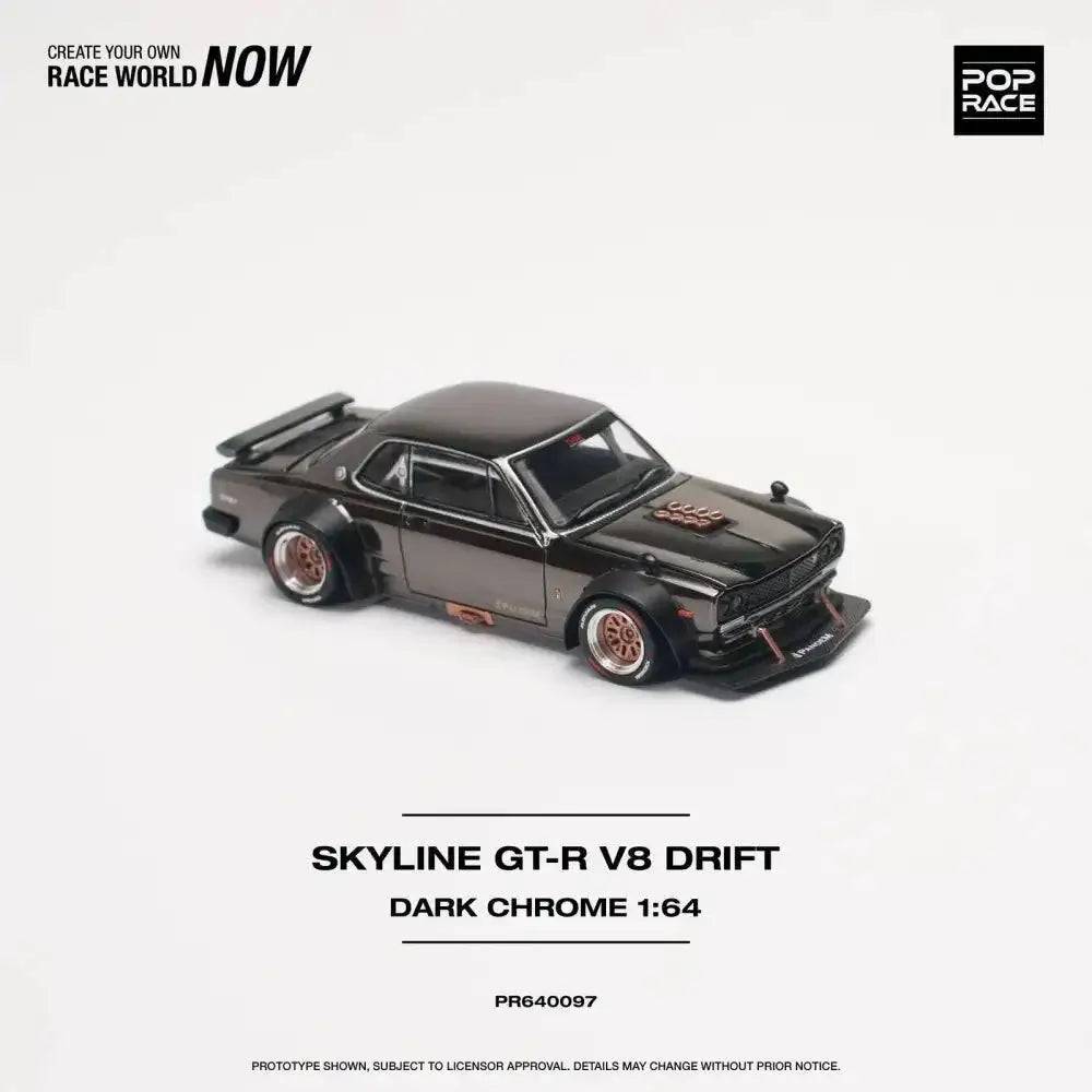 Pop Race 1:64 Nissan Skyline GT-R V8 Drift Hakosuka DARK CHROME